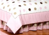 Pink and Brown Modern Polka Dots Queen Kids Childrens Bed Skirt by JoJo Designs