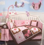 SoHo Pink & Brown Floral Garden Crib Nursery Bedding Set 10 pcs