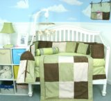 Soho Sage &amp; Brown Suede 10pcs Baby Crib Bedding Set