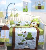 SoHo Froggies Party Baby Infant Crib Nursery Bedding Set 10pcs **Reversible Into Morden Blue &amp; Brown Polka Dot Designs