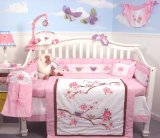 SoHo Love Bird Story Crib Nursery Bedding Set 10 pcs **Reversible Into Morden Pink & Brown Polka Dot Designs