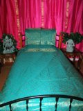 3p Aqua Floral Silk Sari Indian Bedding Bedspread-twin