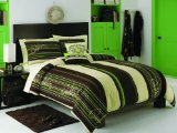 Quiksilver Skateboard Stripe Brown Cream Green Boys Comforter Set  Dec Pillows