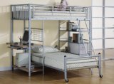 Bunk Bed - Twin / Twin Size Workstation Bunk Bed in Silver - Coaster