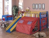 Loft Bed - Twin Size Loft Bunk Bed with Slide and Tent in Multicolor - Coaster