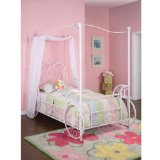 Powell Princess Emily Shabby Chic White with Pink Sand-Through Carriage Canopy Twin Size Bed