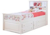 Twin Size Captain's Bed with Underbed 4 Storage Drawer Chest White Finish