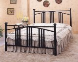 Full Size Satin Black Convex Mission Style Metal Bed Headboard &amp; Footboard