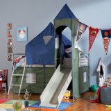 Boys Blue &amp; Green Twin Tent Bunk Bed with Slide By Powell Furniture