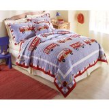 Cotton Fire Truck- Twin Quilt with Pillow Sham