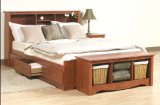 Full Size Cherry Platform Bed and Bookcase Headboard