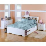 Full Size White Storage Bed with Bookcase Headboard