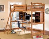 "Solid Hardwood Warm Brown Finish Workstation Bunk Bed