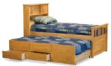 Twin Size Captain's Bed with 3 Drawer Trundle Bed Natural Maple Finish
