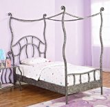 Twin Size Canopy Bed w/ Frame in Textured Pewter Finish - Parisian Collection