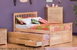 Full Size Mate's Bed with 3 Drawer Trundle Bed Natural Maple Finish