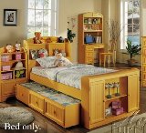 Twin Size Bed with Trundle Bed Honey Oak Finish